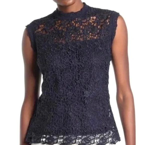 Nanette Nanette Lepore Womens Sleeveless Hi Neck Lace navy blue large NWT - Picture 5 of 9